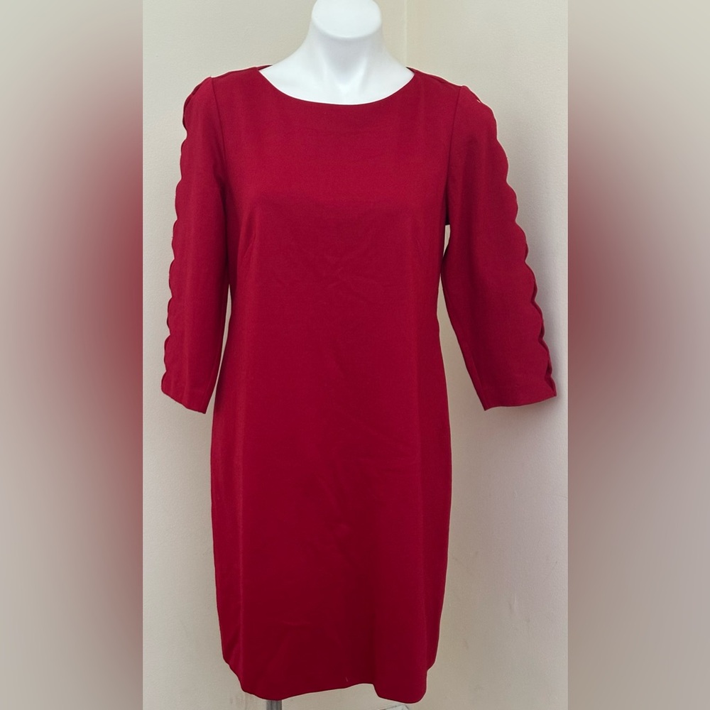 TALBOTS Red Cut Out, Dimond Shape 3/4th Sleeves Sheath Dress Sz 12P